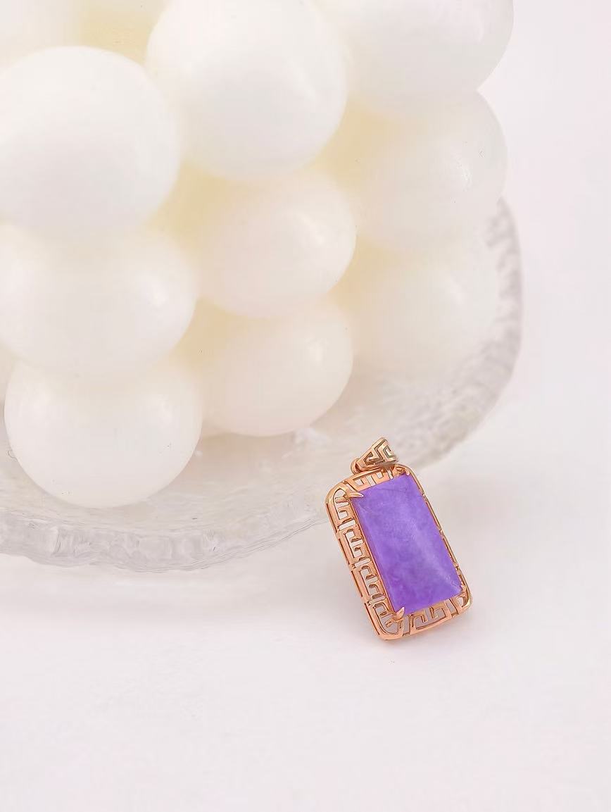 18K Gold Magic Purple Sugilite Square Pendant