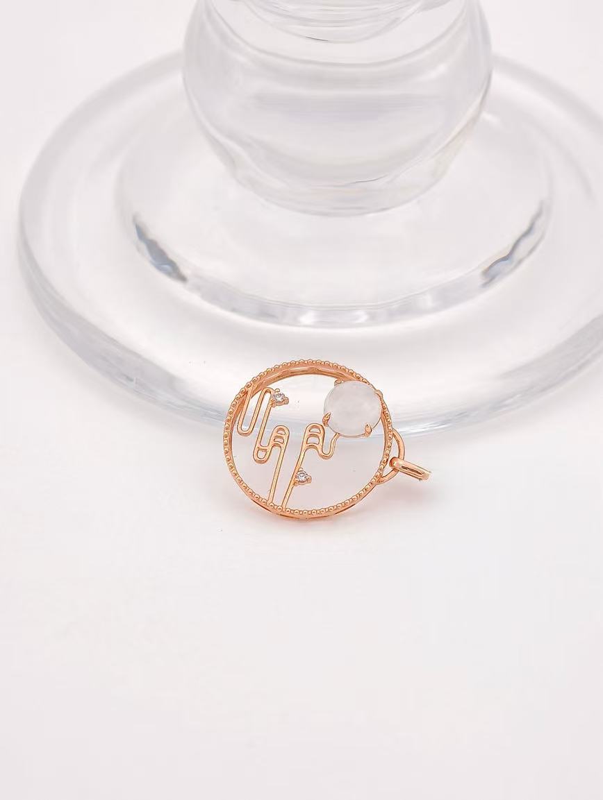 18K Gold Natural White Jadeite Pendant