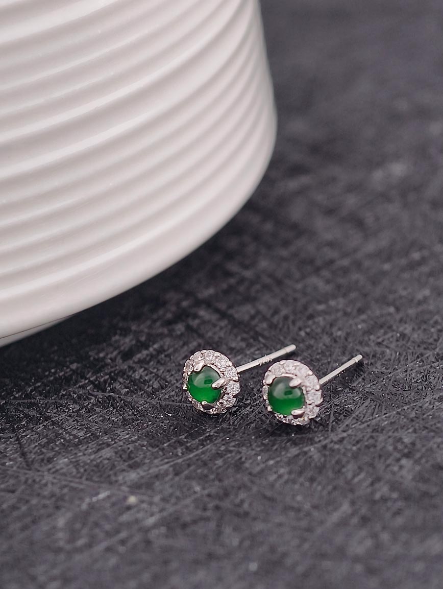 Natural Jadeite Exquisite Style Sterling Silver Earrings