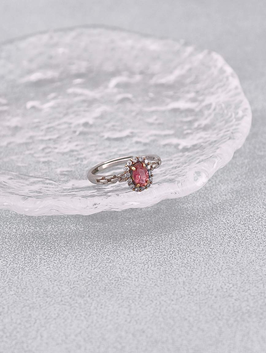 Natural Pink Tourmaline Sterling Silver Inlaid Ring