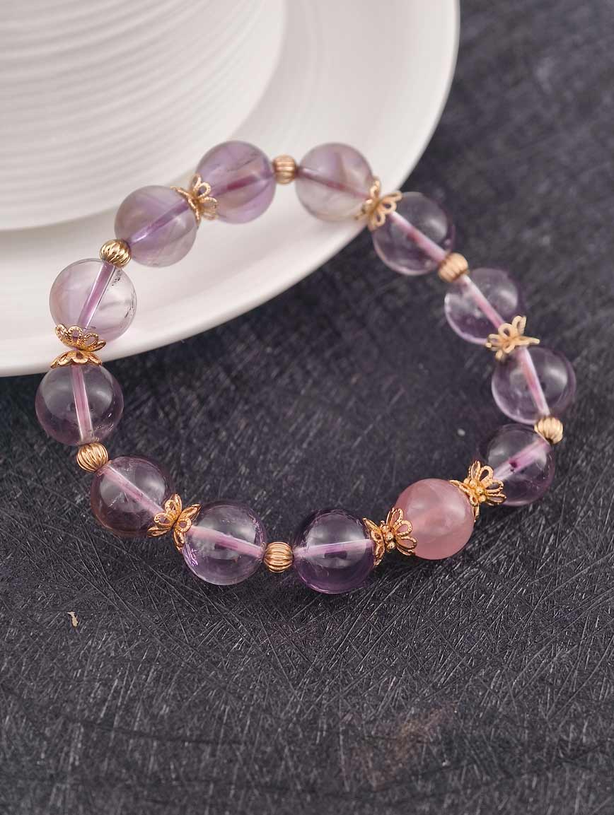 Natural Amethyst and Rose Quartz Delicate Style Bracelet
