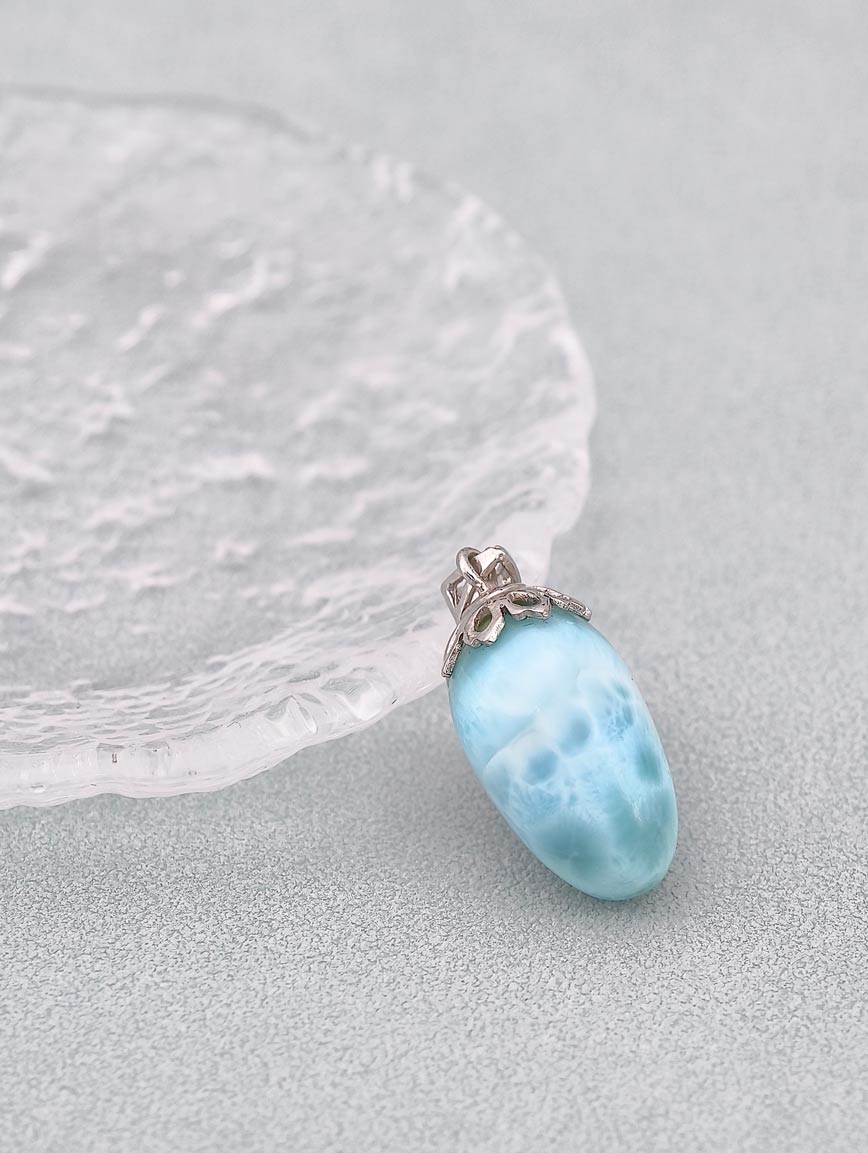 Natural Larimar Sterling Silver Pendant