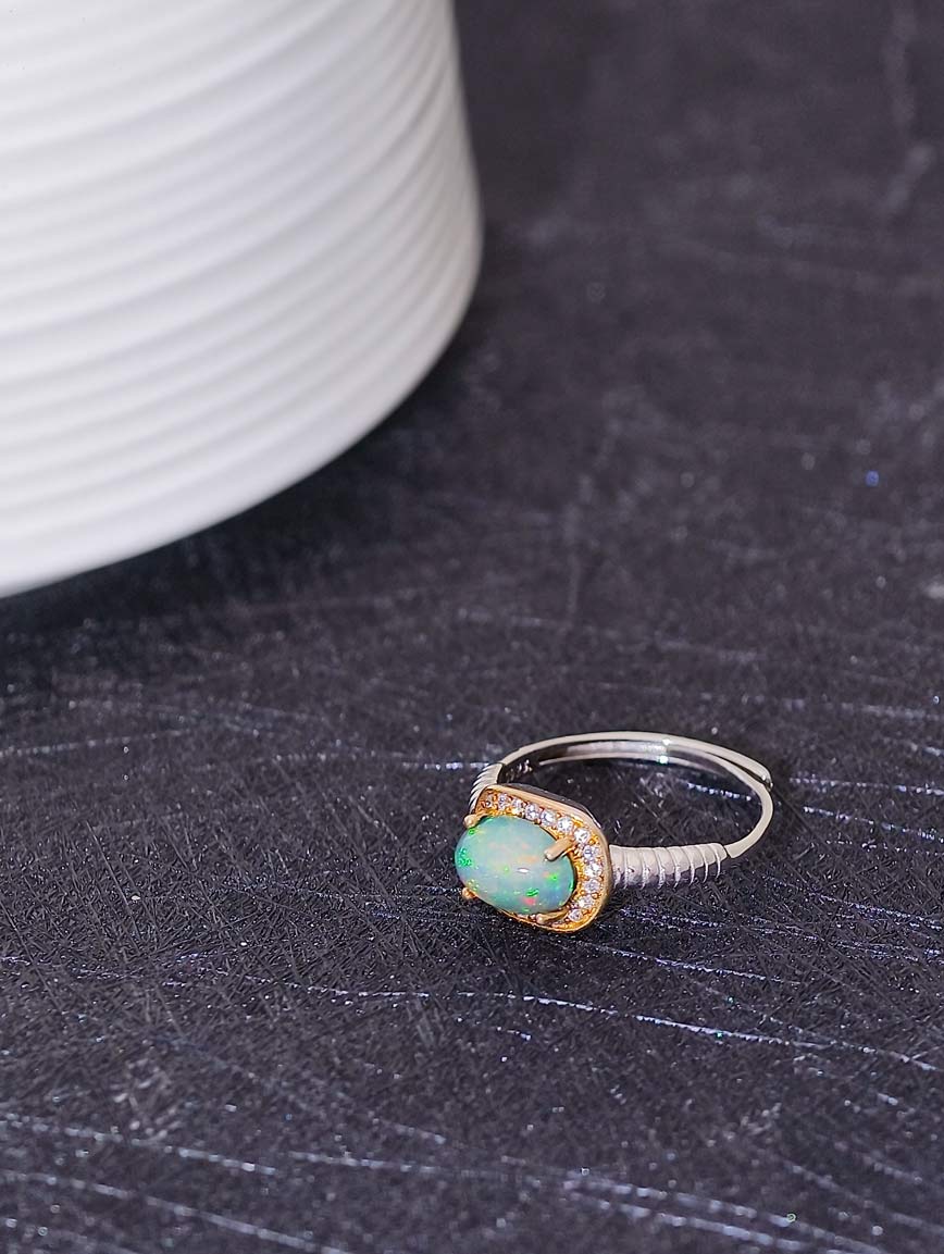Natural Opal Sterling Silver Gold Plated Seiko Ring