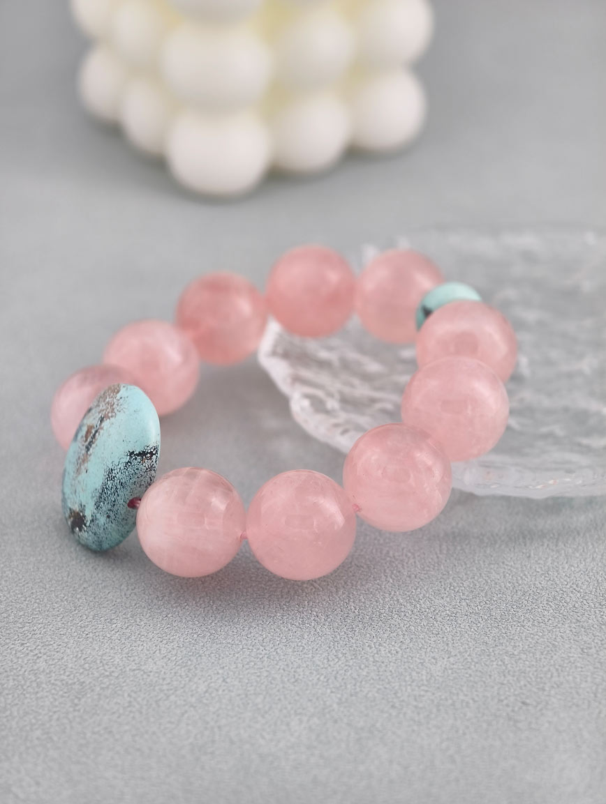 Natural Rose Quartz and Turquoise Bracelet