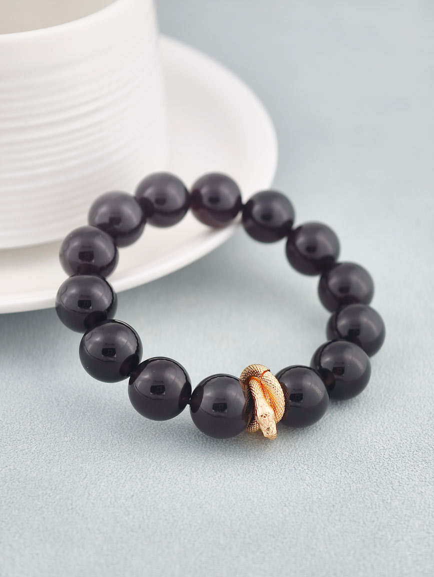 Obsidian and Copper-clad 14K Gold Snake Bracelet