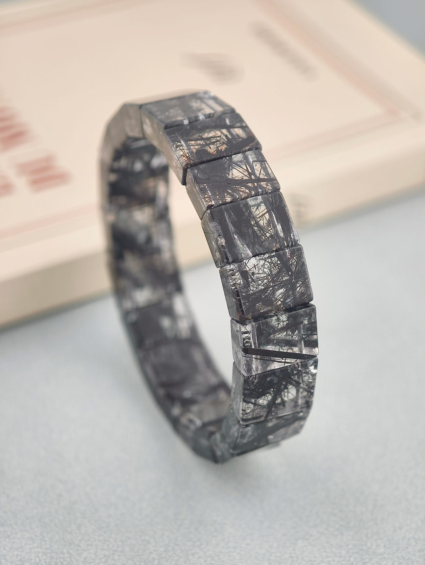Natural Black Rutilated Quartz Simple Style Bracelet