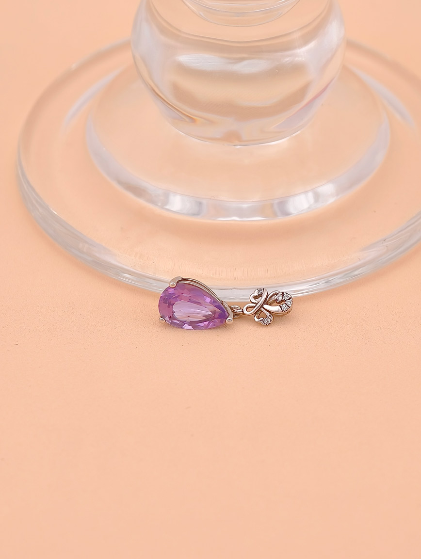 Natural Water Drop Amethyst Fashion Style Sterling Silver Pendant