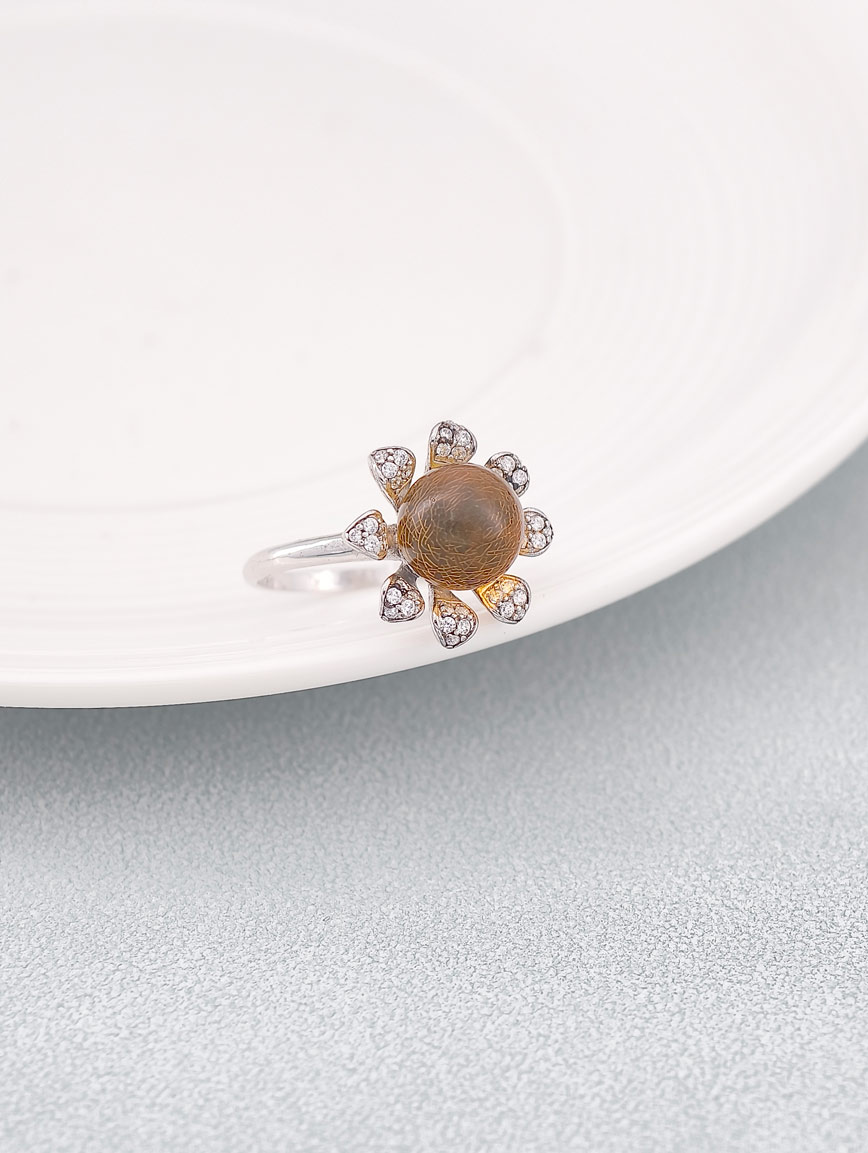 Natural Golden Blue Amber Design Ring