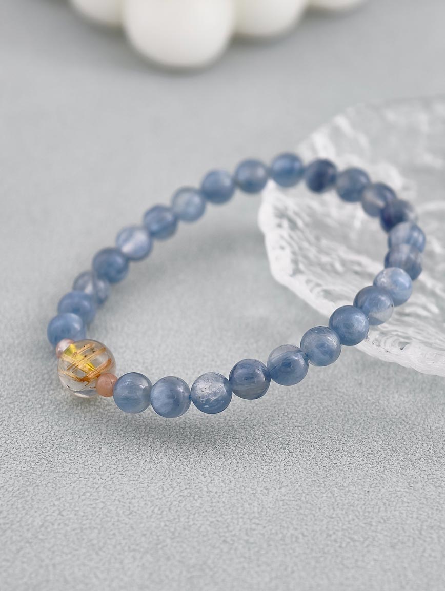 Natural Kyanite and Rutilated Quartz Bracelet
