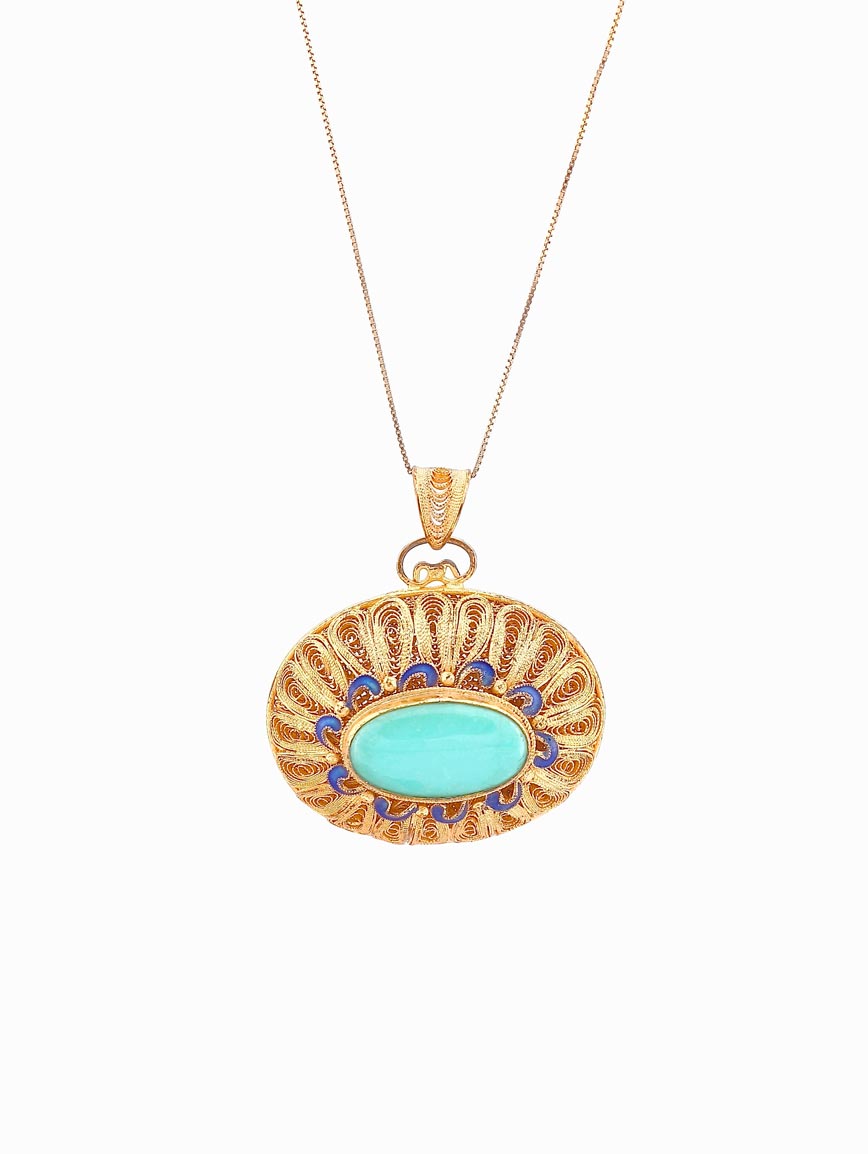 Natural Turquoise Cloisonne Enamel Pendant