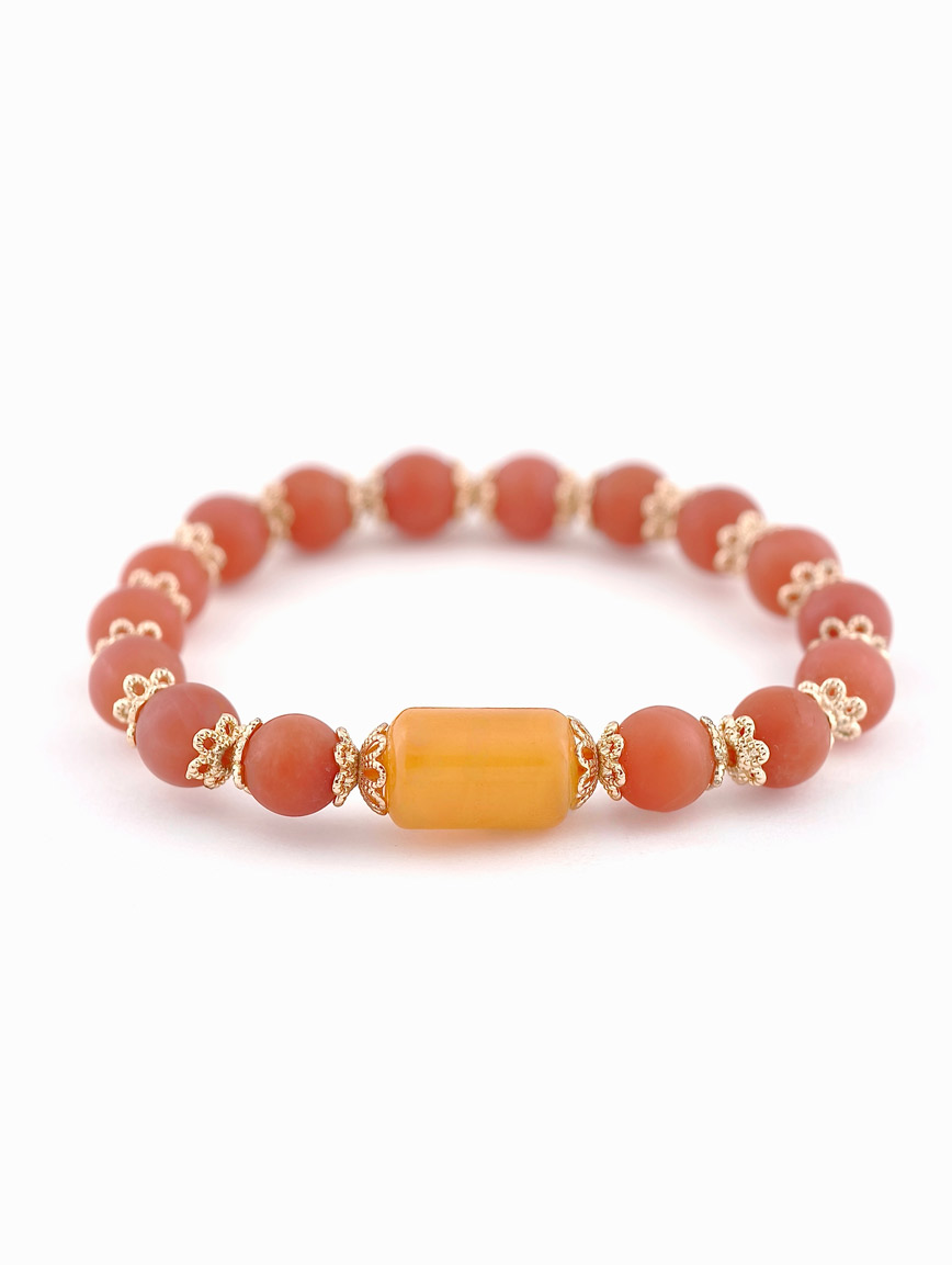 Natural South Red Agate and Beeswax Bracelet