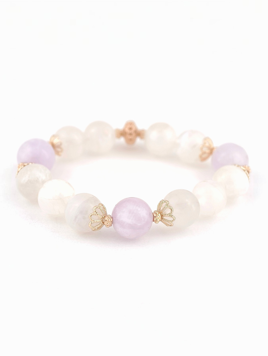 Natural Moonstone and Amethyst Bracelet