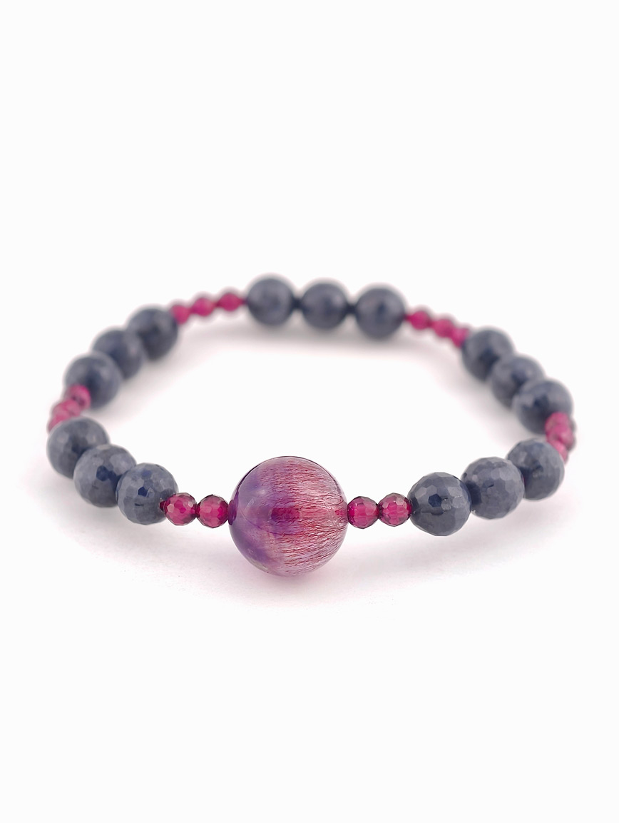 Sapphire and Super Seven Garnet Energy Bracelet