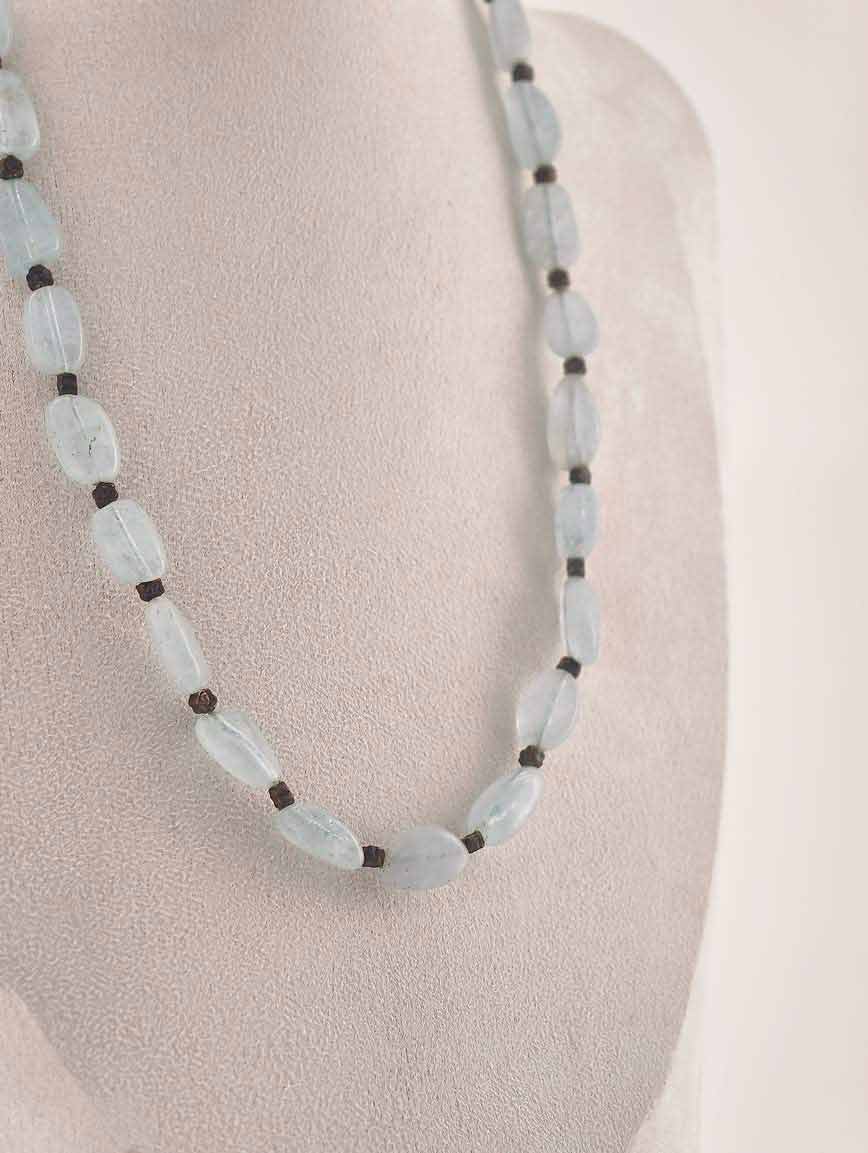 Natural Aquamarine Necklace with S925 Silver Flower