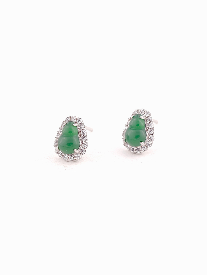 Natural Jadeite Gourd Sterling Silver Earrings