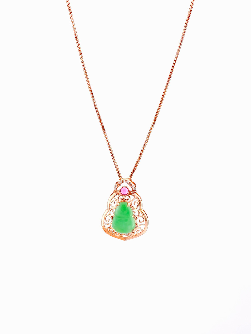 18K Gold Jadeite Gourd Pendant