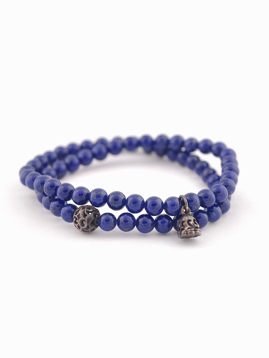 Natural Lapis Lazuli and Sterling Silver Lucky Bead Bracelet