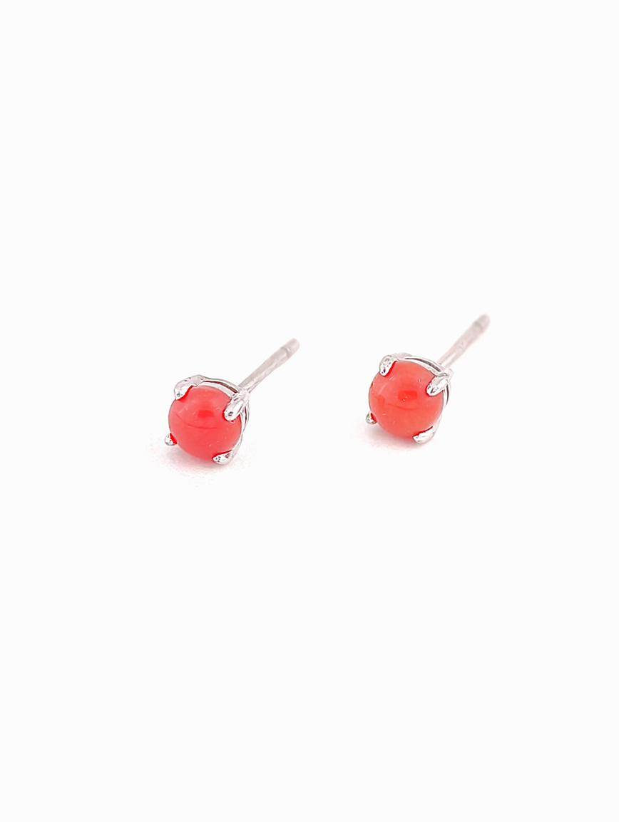 Natural Red Coral Sterling Silver Earrings