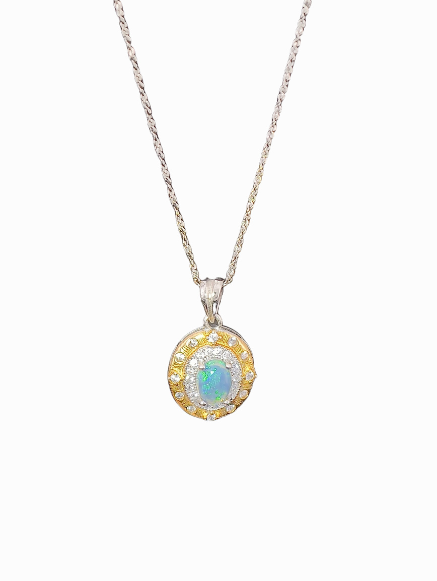 Natural Opal Sterling Silver Gold Plated Seiko Pendant