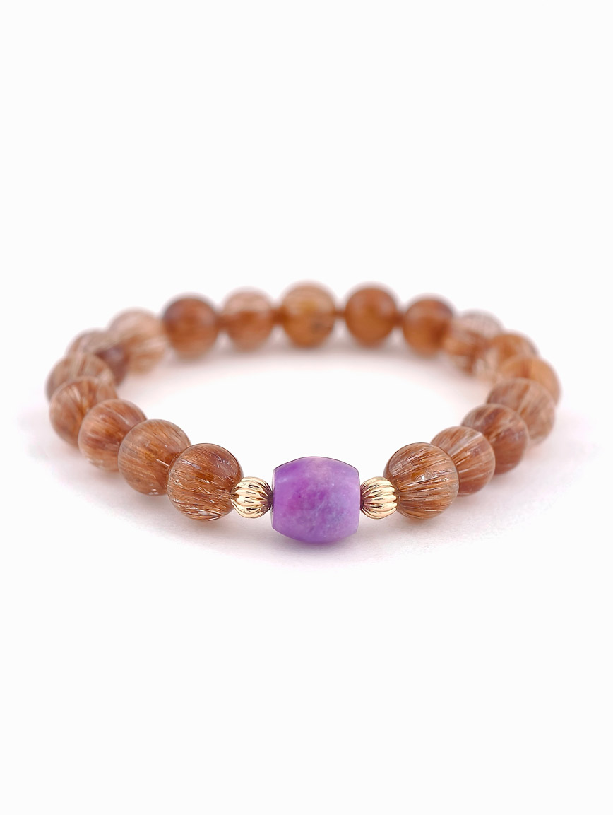 Natural Copper Rutilated Quartz and Sugilite Bracelet