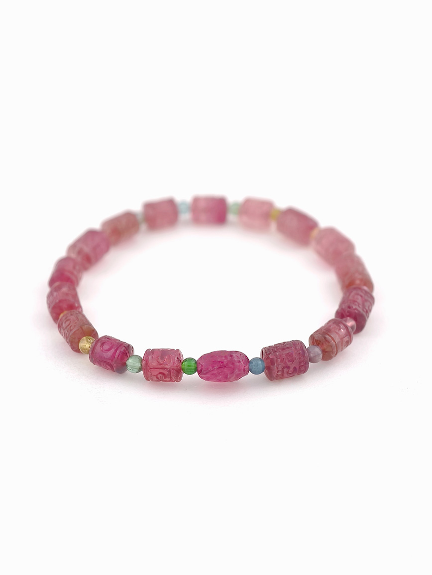 Natural Pink Tourmaline Good Luck Bead Bracelet