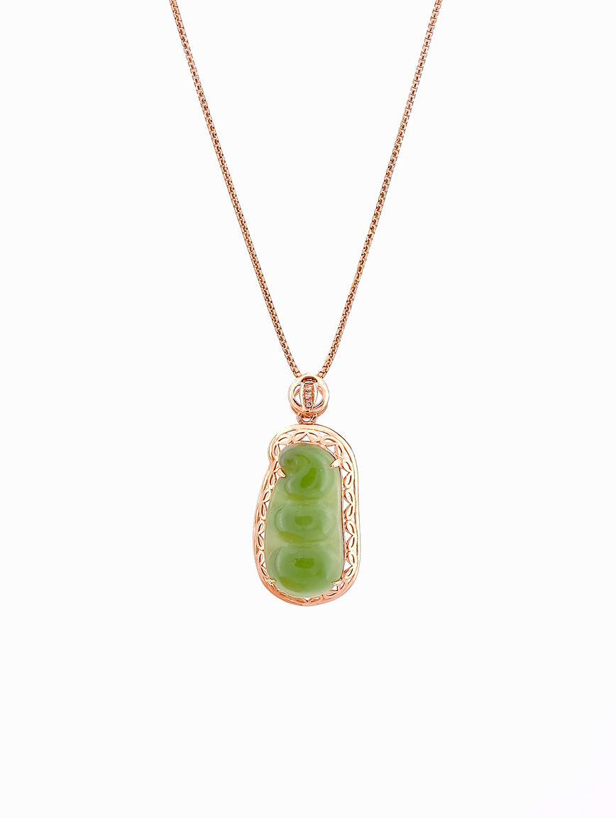 18K Gold Natural Jasper Green Beans Pendant