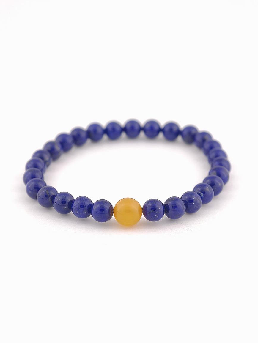 Natural Lapis Lazuli and Amber Bracelet