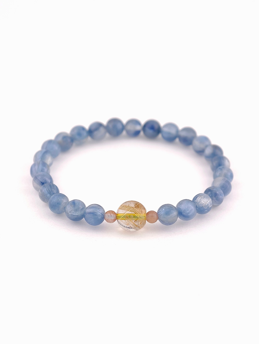 Natural Kyanite and Rutilated Quartz Bracelet