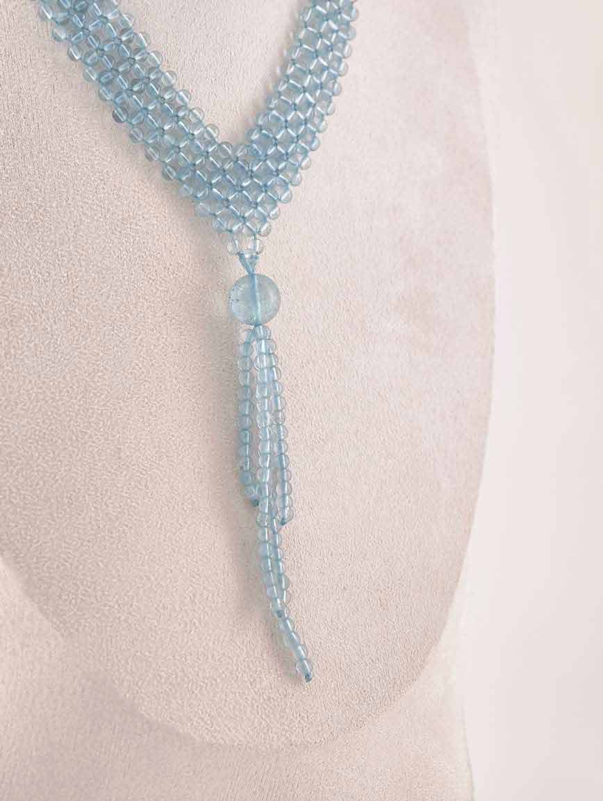 Braided Style Natural Aquamarine Necklace