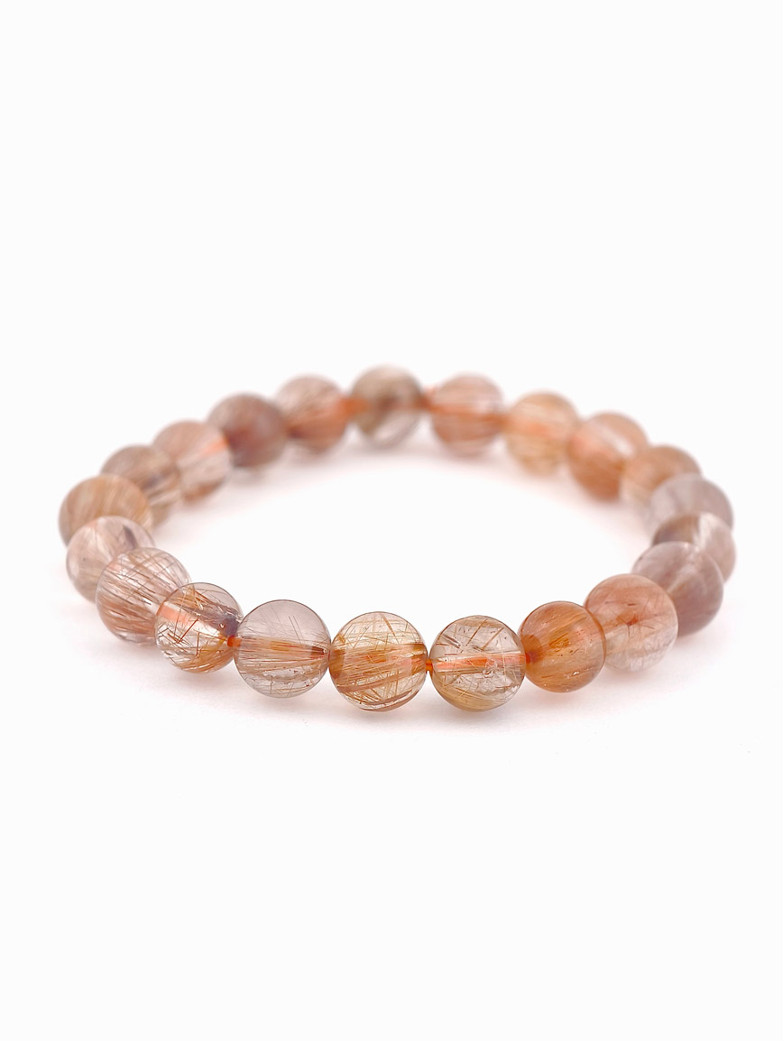 Natural Brazilian Copper Rutilated Quartz Round Bead Bracelet