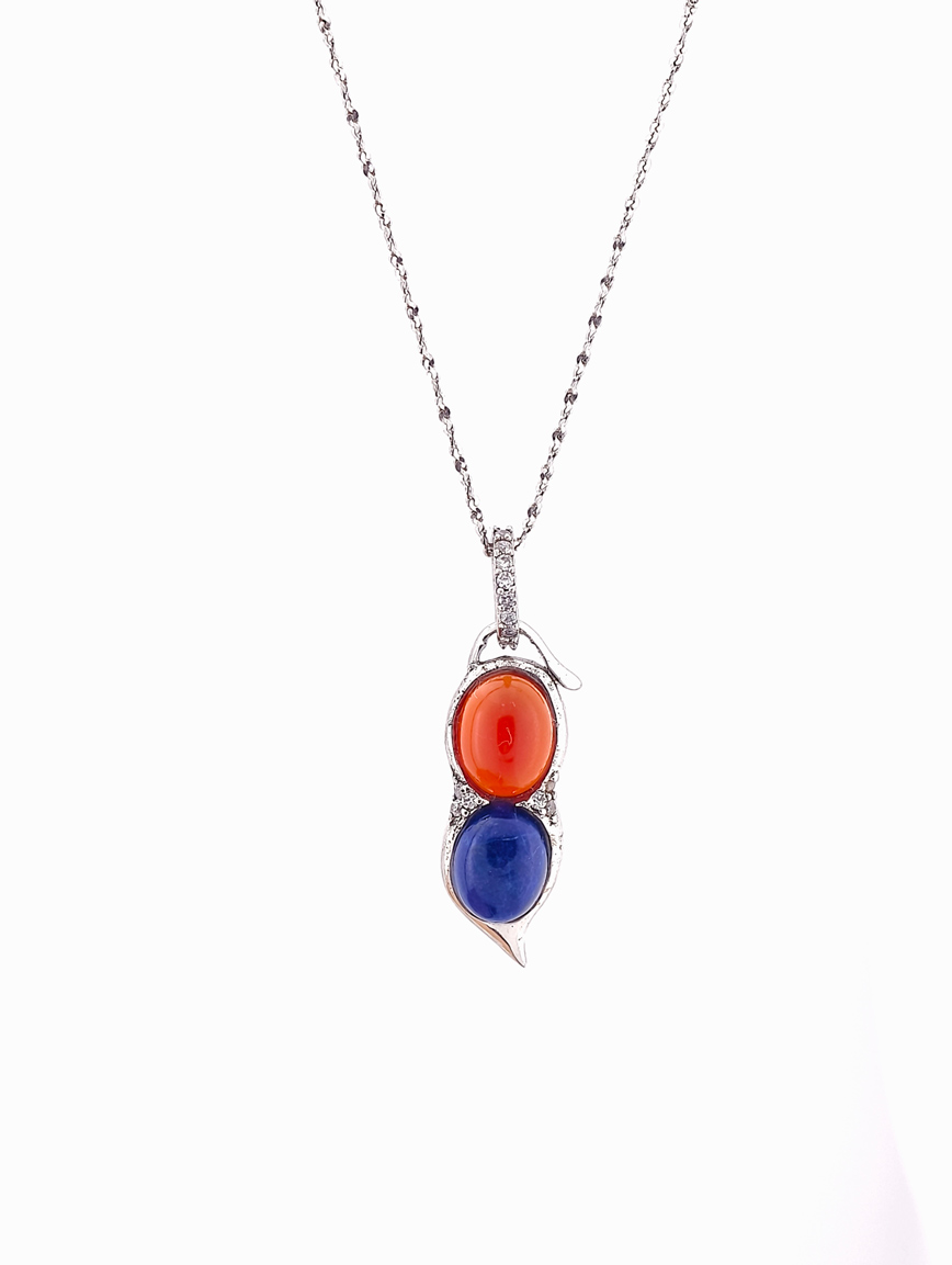 Natural Agate and Lapis Lazuli Sterling Silver Pendant